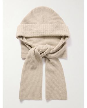 Yves Salomon Hooded Ribbed Wool And Cashmere-Blend Snood - Natural
