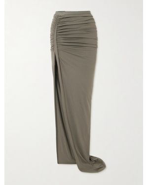 Rick Owens Edfu Asymmetric Ruched Cotton-Jersey Maxi Skirt - Gray