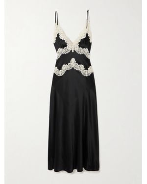 Doen Obelia Corded Lace-Trimmed Silk-Satin Midi Dress - Black