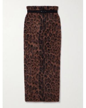 Adam Lippes Levi Belted Leopard-Print Brushed-Cashmere Midi Skirt - Brown
