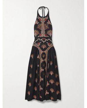 Agua Bendita Balsa Neckholder-Midikleid Aus Leinen Mit Stickereien Und Falten - Weiß