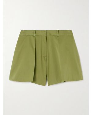 Loewe Pleated Cotton And Silk-Blend Sateen Shorts - Green