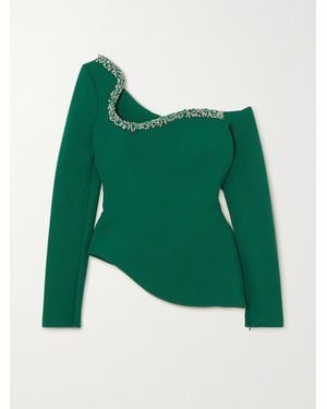 Safiyaa Aime Asymmetric Crystal-Embellished Crepe Top - Green