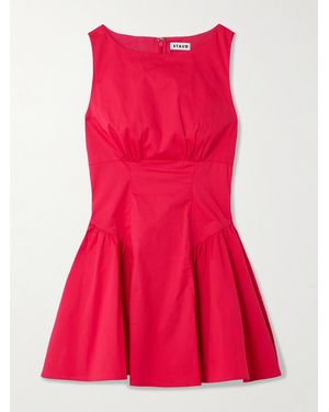 STAUD Gwen Panelled Cotton-Blend Poplin Mini Dress - Red