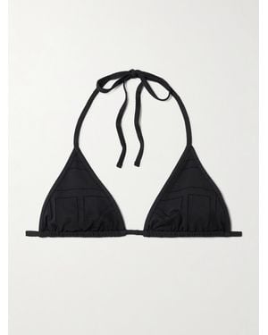 TOTEME Pointelle-Knit Triangle Stretch Recycled Halterneck Bikini Top - Black