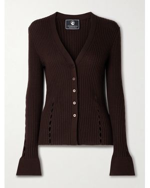 CORDOVA Savoie Ribbed Pointelle-Knit Merino Wool Cardigan - Noir