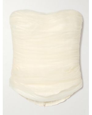 Danielle Frankel Milo Organza And Grosgrain-Trimmed Ruched Tulle Bustier Top - Natural