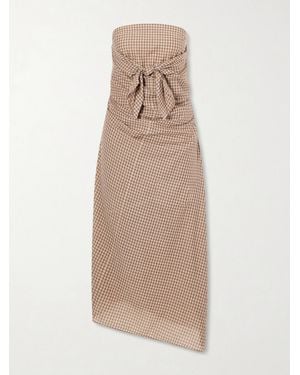AURALEE Sleeveless Knot-Detailed Draped Checked Cotton Midi Dress - Natural