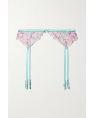 Fleur du Mal Pixie Satin-Trimmed Embroidered Tulle Suspender Belt - Blue