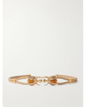 Sonia Petroff Scarab-Tone, Woven Leather And Amber Belt - Natural