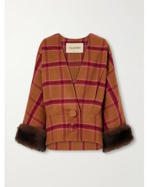 Valentino Garavani Checked Shearling-Trimmed Virgin Wool-Felt Jacket - Red