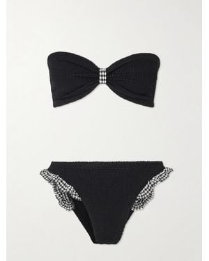 Hunza G Jean Bandeau-Bikini Aus Seersucker Mit Gingham-Karobesätzen Und Rüschen - Schwarz