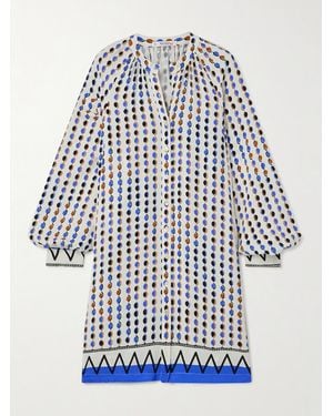 lemlem Meaza Belted Printed Ecovero-Satin Mini Dress - White