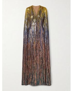 Elie Saab Cape-Effect Sequined Tulle Gown - Brown