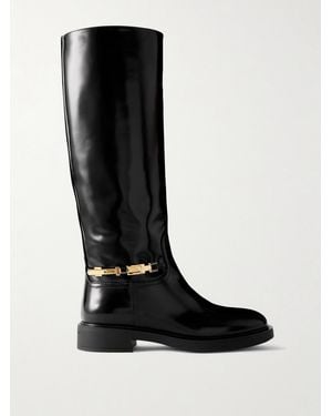 Gianvito Rossi Buckle-Embellished Glossed-Leather Boots - Black