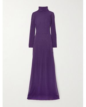 Tom Ford Metallic Silk-Blend Turtleneck Maxi Dress - Purple