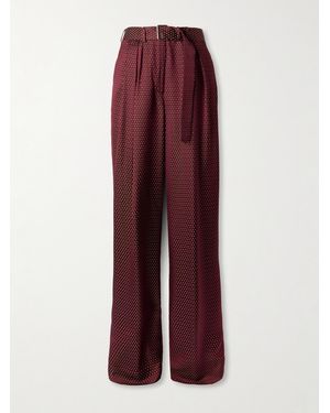 Dries Van Noten Belted Pleated Satin-Jacquard Wide-Leg Pants - Purple