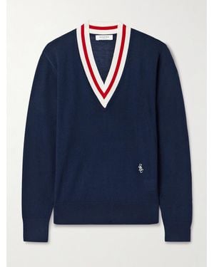 Sporty & Rich Embroidered Striped Merino Wool Jumper - Blue