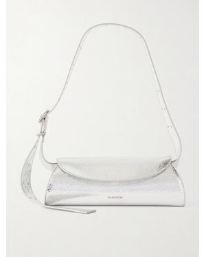 Jil Sander Crinkled Metallic Leather Shoulder Bag - White