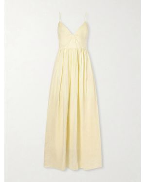 Aje. Vacation Gathered Ramie Midi Dress - White