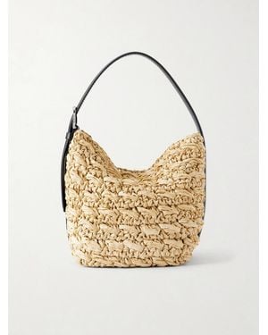 TOTEME Belted Small Leather-Trimmed Raffia Shoulder Bag - Metallic
