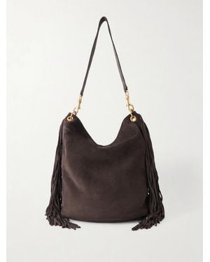 Nili Lotan Asher Fringed Suede Shoulder Bag - Black