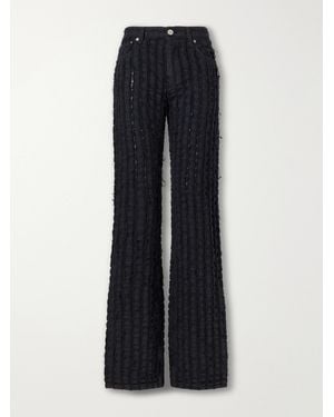 Haikure Star Bull Stripe Distressed High-Waist Straight-Leg Jeans - Blue