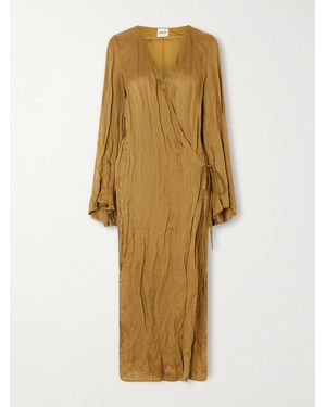 KHAITE Rommi Crinkled-Voile Midi Wrap Dress - Natural