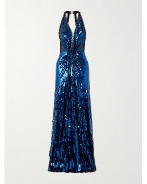 Jenny Packham Lisette Embellished Tulle Halterneck Gown - Blue