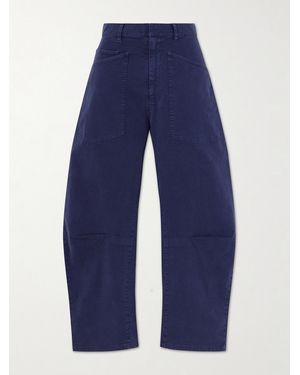 Nili Lotan Shon Cotton-Blend Twill Barrel-Leg Trousers - Blue