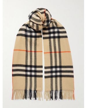 Burberry Fringed Checked Cashmere Scarf - Natural