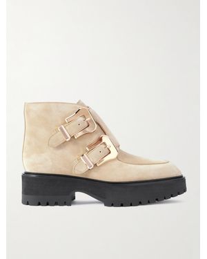 Gabriela Hearst Apollo Ankle Boots Aus Veloursleder Mit Plateau Und Schnallen - Natur