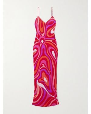 Emilio Pucci Robe Longue En Crêpe De Chine De Soie Imprimé Marmo - Rose