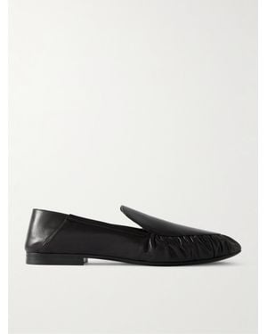 Saint Laurent Alain Collapsible-Heel Gathered Leather Loafers - Black