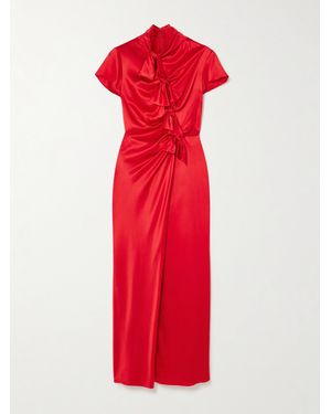 Saloni Kelly Tie-Detailed Silk-Satin Midi Dress - Red