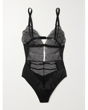 Coco De Mer Athena Cutout Embroidered Tulle And Satin Bodysuit - Black