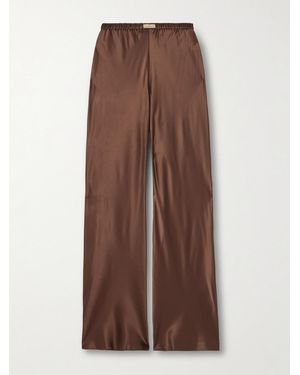 Comme Si Appliquéd Silk-Charmeuse Straight-Leg Pants - Brown