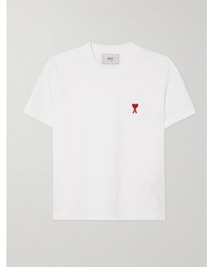Ami Paris De Cœur Embroidered Organic Cotton-Jersey T-Shirt - White