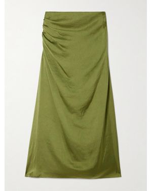 Theory Ruched Satin Midi Skirt - Green