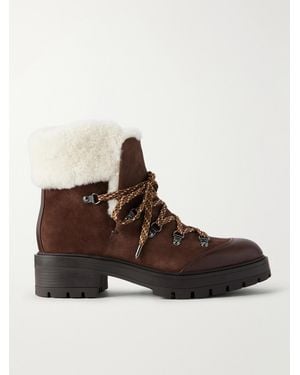 Aquazzura Val D'Isere Shearling And Leather-Trimmed Suede Ankle Boots - Brown