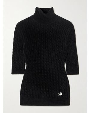 BERNADETTE Noa Embroidered Cable-Knit Chenille Turtleneck Sweater - Schwarz