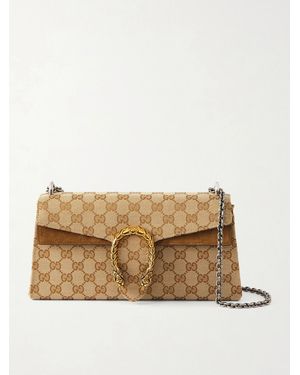 Gucci Dionysus Small Embellished Suede-Trimmed Coated Canvas-Jacquard Shoulder Bag - Natural
