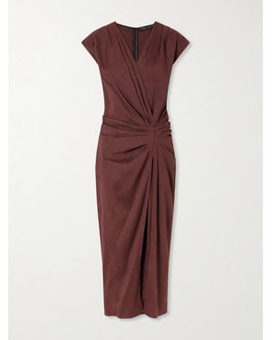 Proenza Schouler Bettina Gathered Linen-Blend Midi Dress - Purple