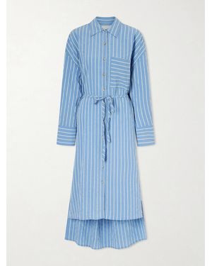 La Ligne Tangier Striped Tie-Detailed Tencel Seersucker Midi Dress - Blue