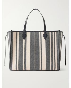 Metier Chameleon 41 Striped Leather-Trimmed Canvas Tote - Black