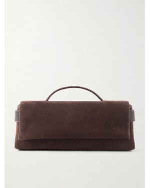 Brunello Cucinelli Bead-Detailed Suede Clutch - Brown