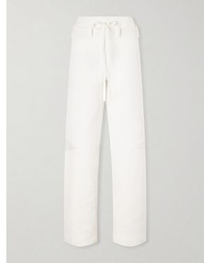 Tory Burch Belted Poplin-Trimmed Cotton-Jacquard Wide-Leg Pants - White