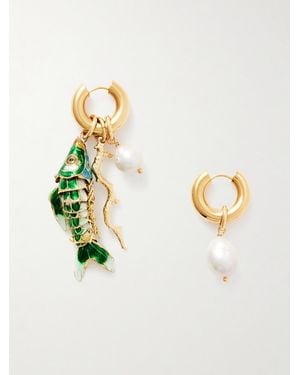 Joolz by Martha Calvo Barrier-Plated, Enamel And Pearl Hoop Earrings - Weiß
