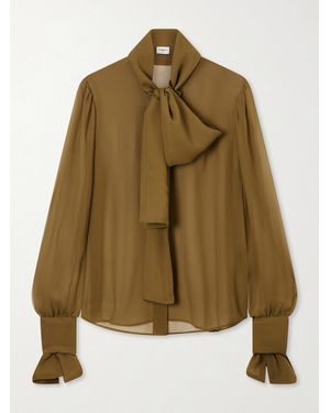 Saint Laurent Crepe Mesh Silk Blouse - Natural