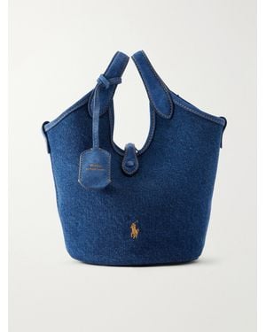 Polo Ralph Lauren Logo-Embroidered Suede-Trimmed Denim Tote - Blue